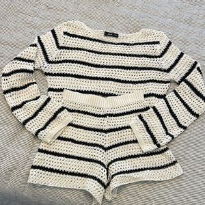 Mango Black and White Striped Knit Sweater Set